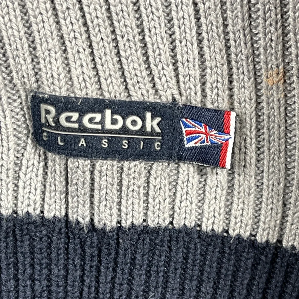 Reebok Classic Mens‎ Gray Navy Blue Ribbed Quarter Zip Sweater  Medium